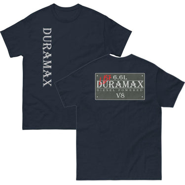 navy Lb7 duramax t-shirt with vintage sign design